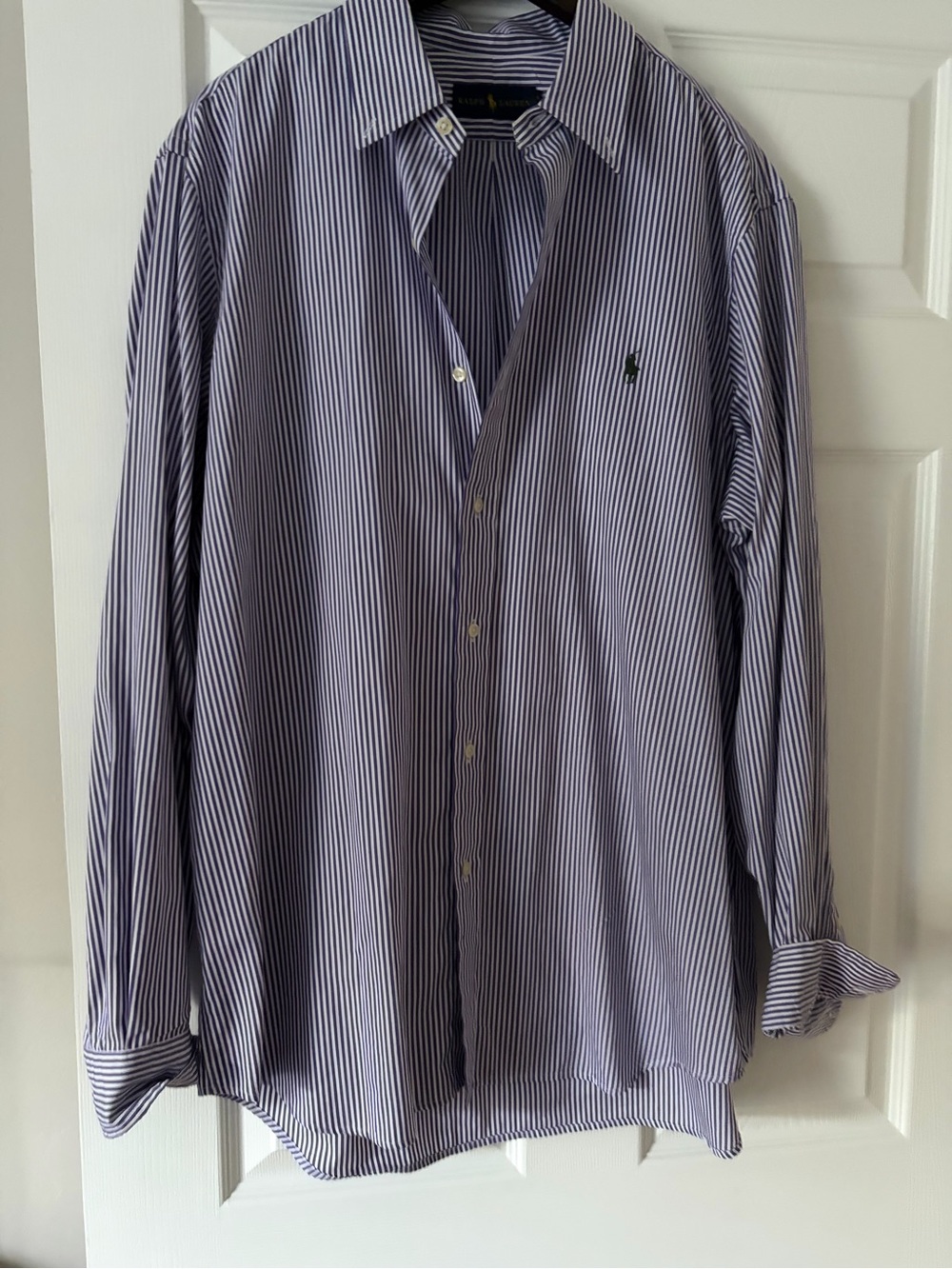Ralph Lauren Men’s Navy and White Stripe Button-Down Shirt XL
